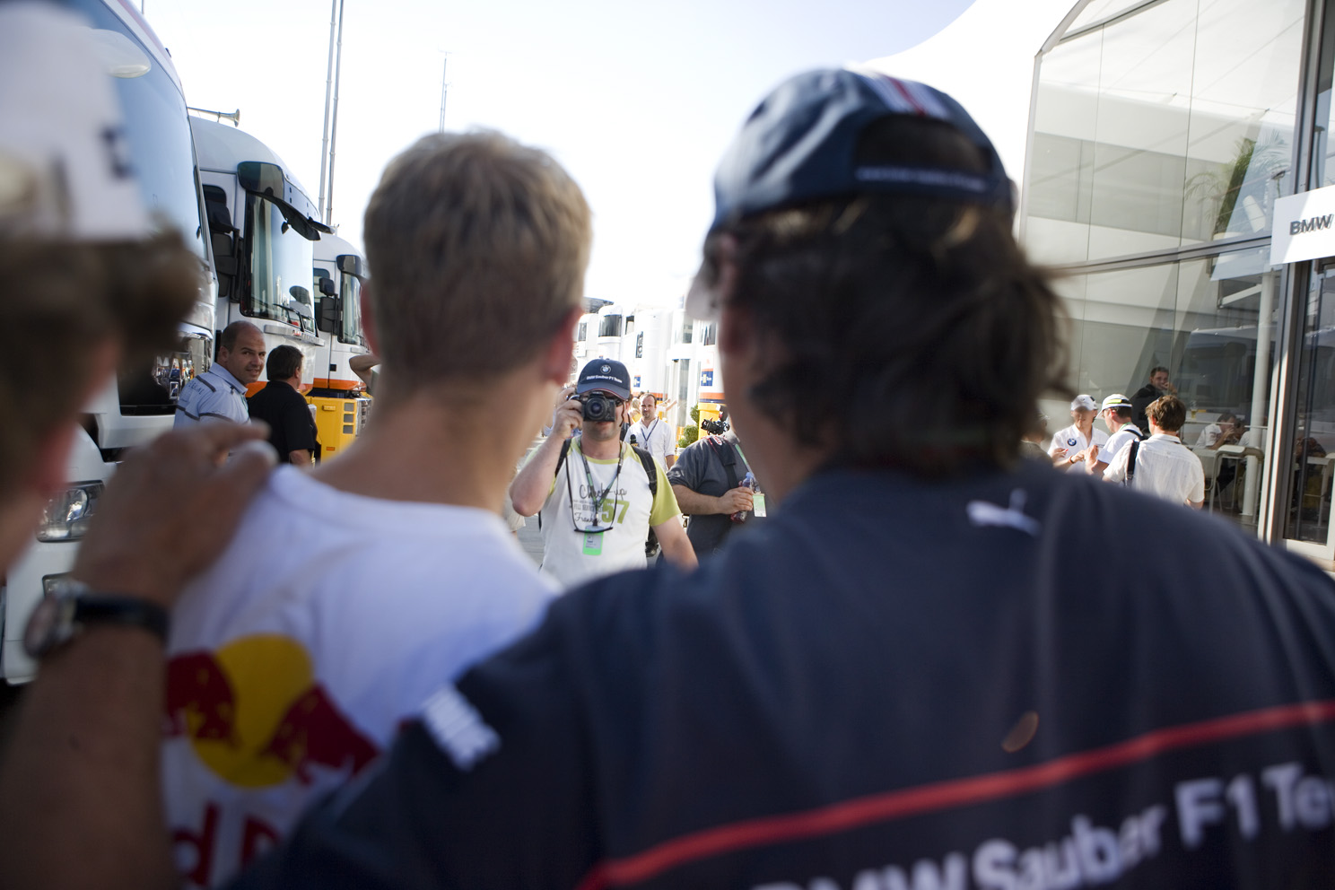 Sebastian Vettel stops to have his photo taken with fans at the Hungarian Grand Prix