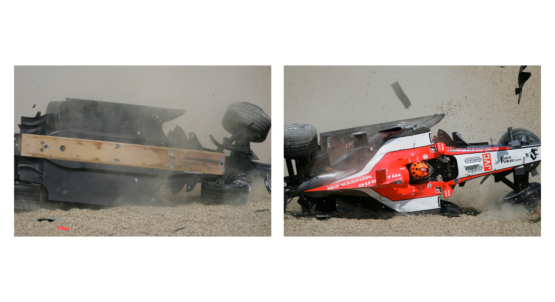 Christijan Albers crashes his Minardi F1 car, in a big way
