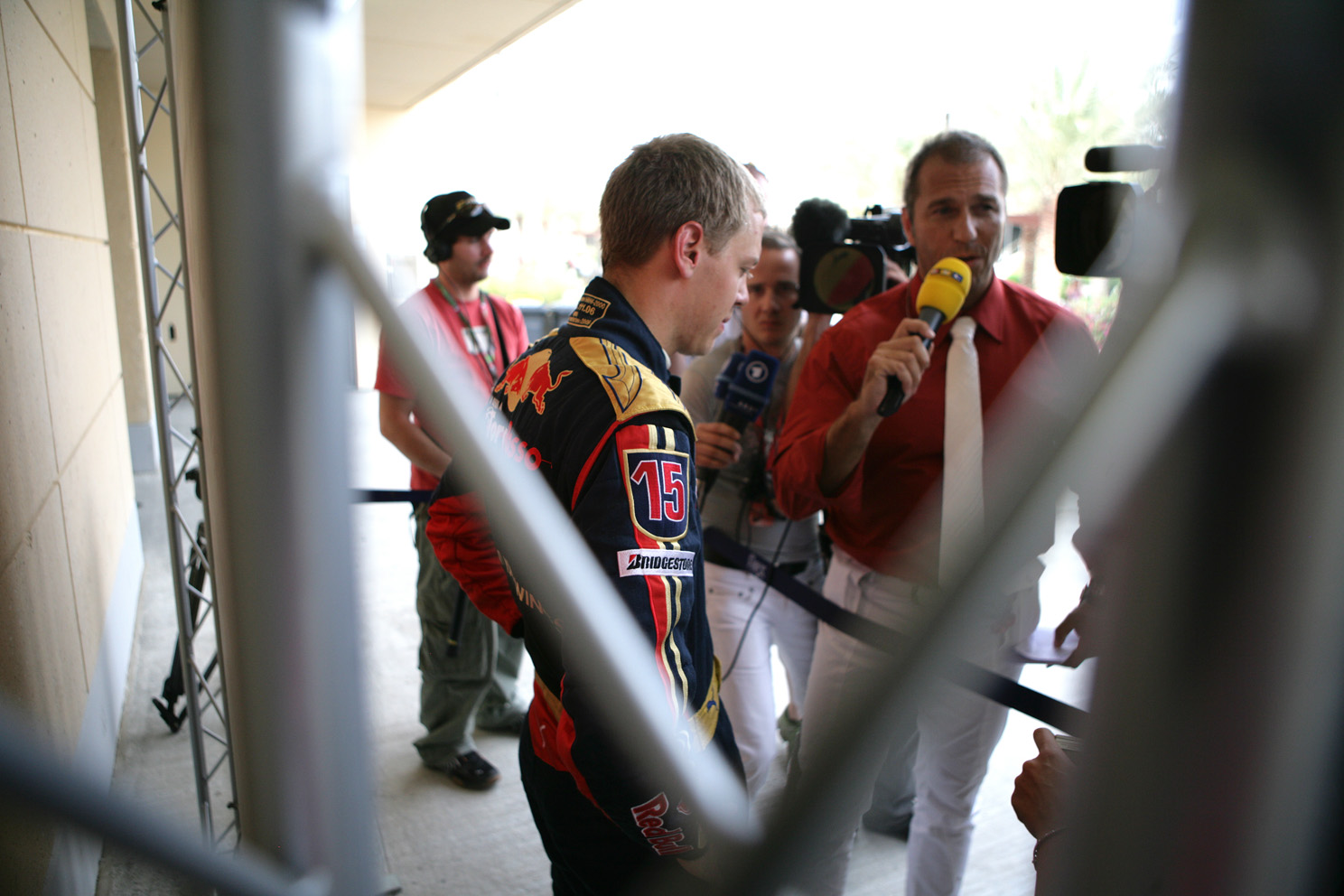 Kai Ebel quizzes the Toro Rosso driver, at the Bahrain Grand Prix