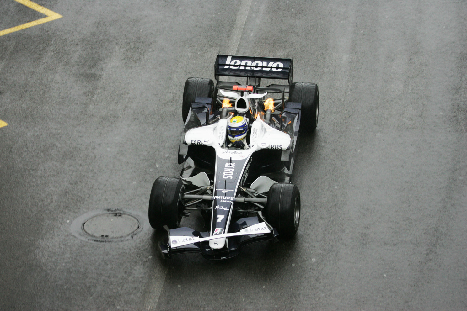Battered and a little bit on fire, ﻿Williams Nico Rosberg limps round the Monaco circuit 2008 
