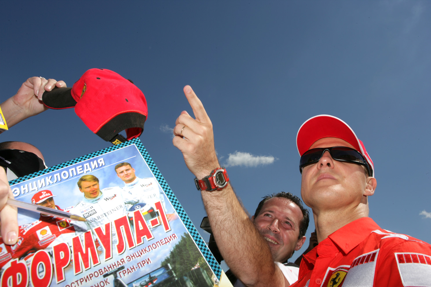 Michael Schumacher with fans at the Hungarian Grand Prix 2005