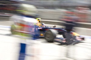 Sebastian Vettel zooms though the pitlane at the Hungarin Grand Prix