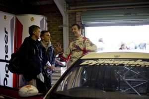 Matt Neal chats to fans in the Honda garage.