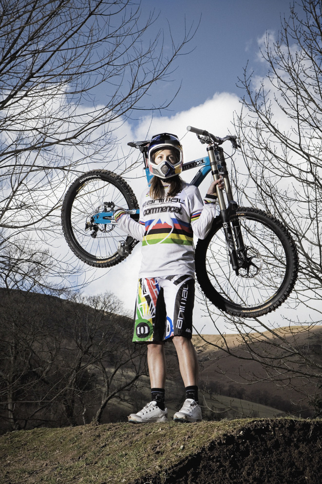 Downhill mountain bike rider shot for the Red Bulletin at her home in Wales