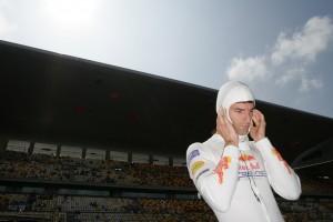 Red Bull's Mark Webber gets ready to race