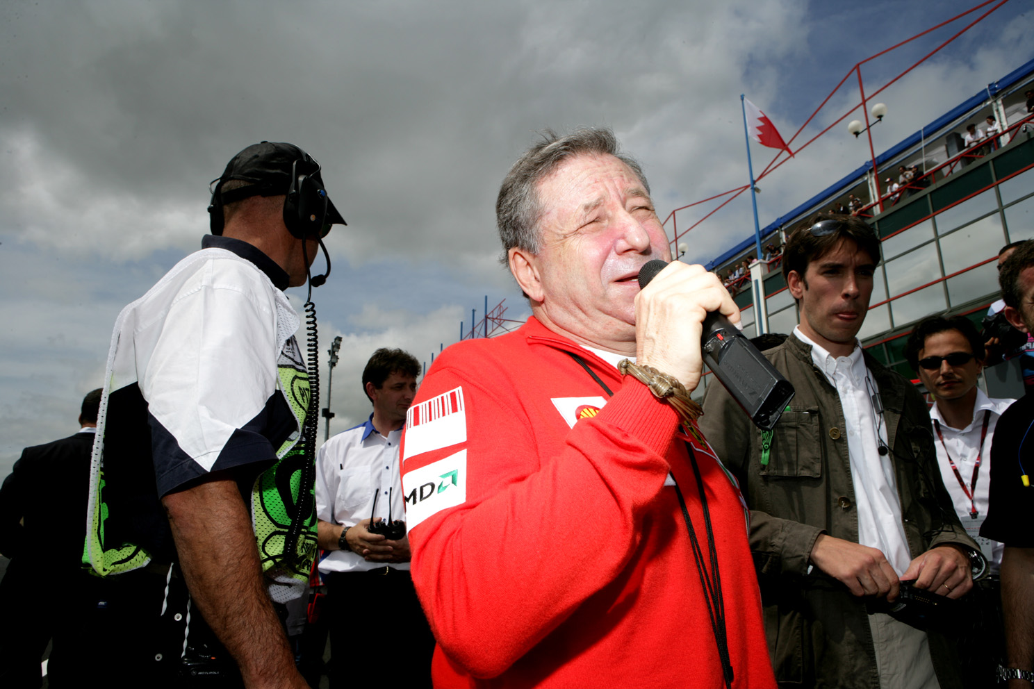 Jean Todt sings the French National anthem at the French Grand Prix 2005.