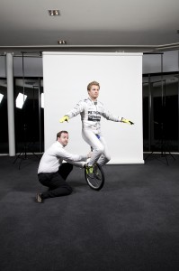 Nico Rosberg Juggling and riding a unicycle.... Ok so we cheated for the photos, but he really can do it.