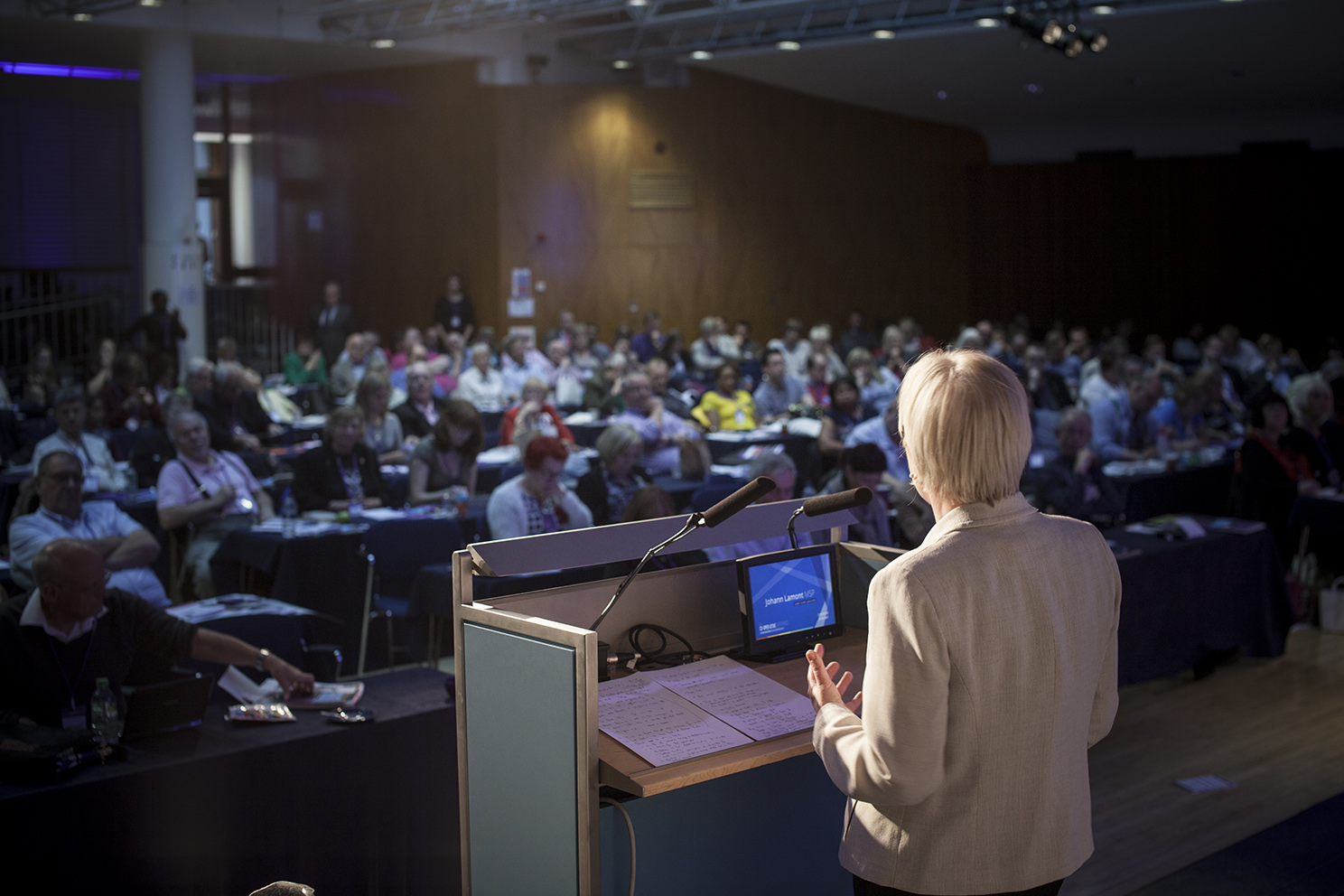 The leader of the Scottish Labour Party Johann Lamont addresses the congress at the Co-operative Party Annual Conference 2014