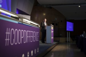 Shadow chancellor Ed Balls on the podium at the Co-operative Party Annual Conference 2014